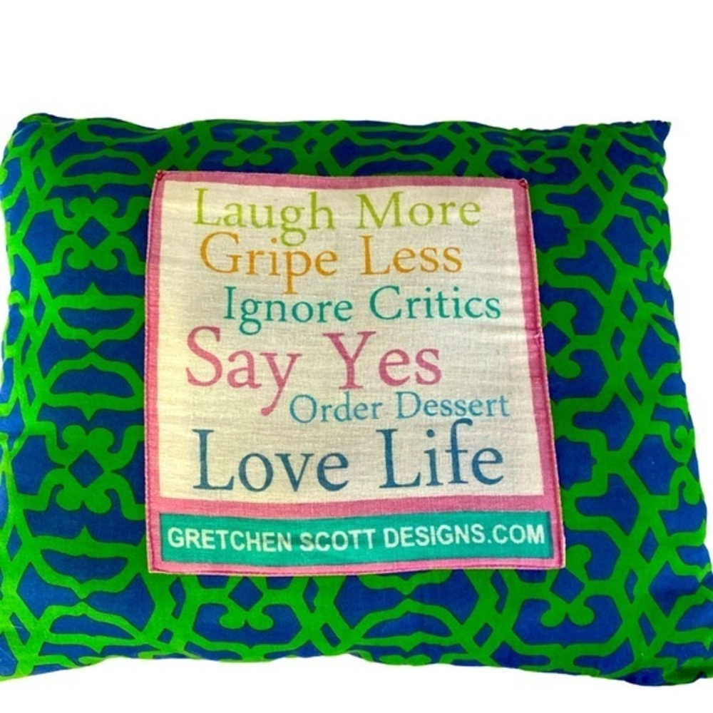 Handmade Gretchen Scott Pillow - 14x11 green blue   One side , brown tan other s